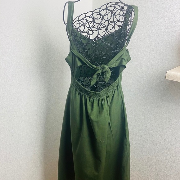 JAPNA Dress Linen Olive Green M Backless - Picture 5 of 12